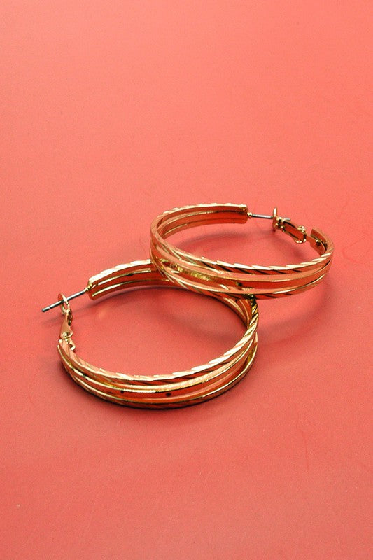 3 rows of etched hoops | gold