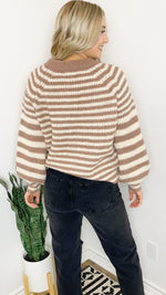 spring stripes cardigan sweater | taupe