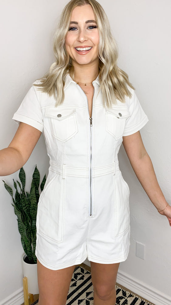 happy vibes only romper | white