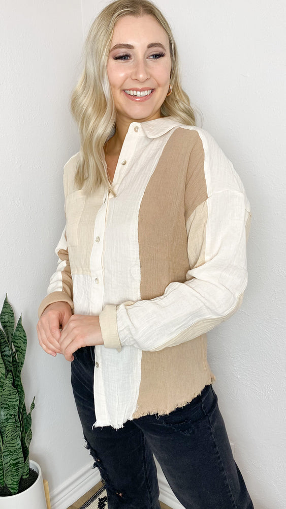 heart eyes button down | taupe