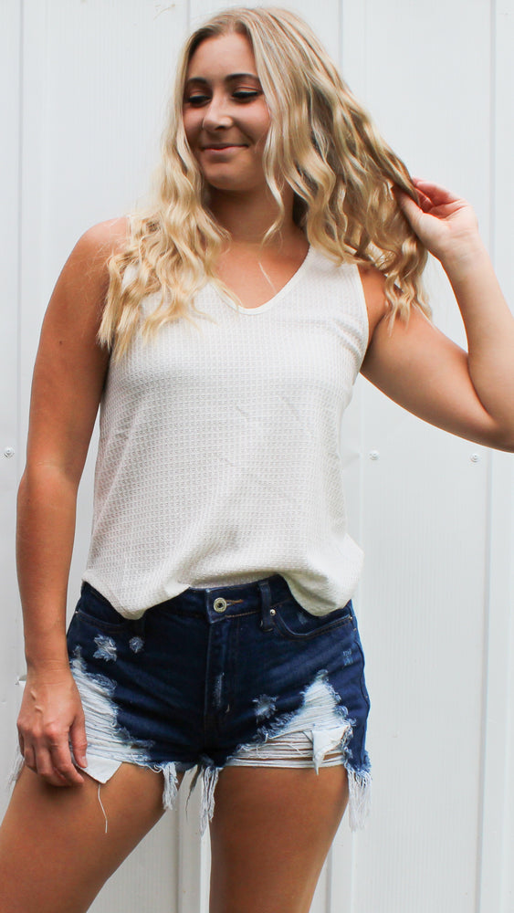 just your basic waffle knit tank - ivory - Grace and Edge Boutique 