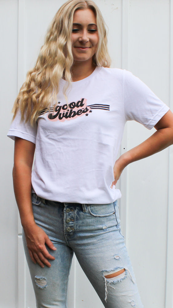 good vibes tee - white - Grace and Edge Boutique 