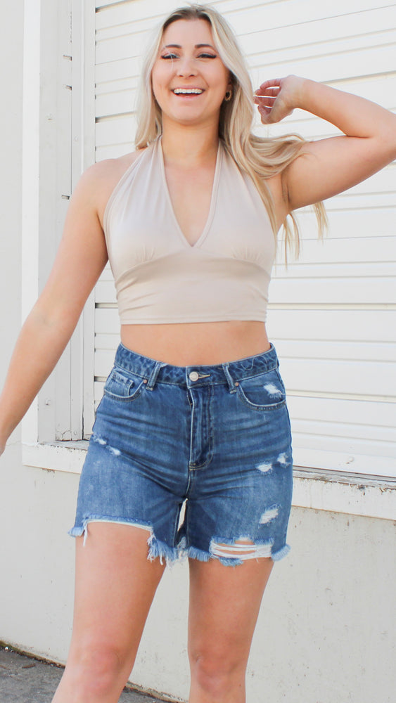 buttery soft cropped halter in taupe
