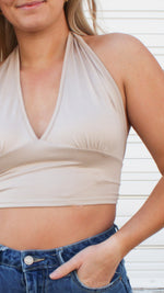 buttery soft cropped halter in taupe