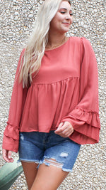 bell sleeve babydoll top in mauve