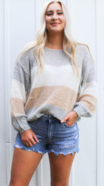 color block knit sweater in gray