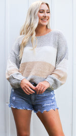 color block knit sweater in gray
