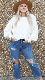 cable knit banded top in ivory