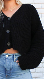 cropped button down sweater in black