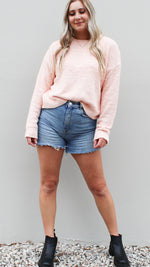 crew neck fuzzy sweater in pink