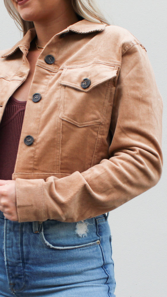 cropped corduroy jacket in brown
