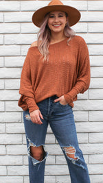 loose fitting boat neck top in rust