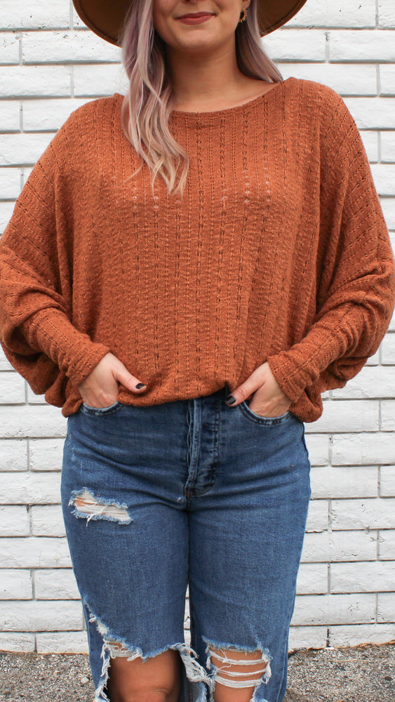 loose fitting boat neck top in rust