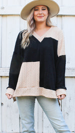 color block top in black & taupe