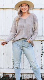 reverse stitch fuzzy sweater in taupe