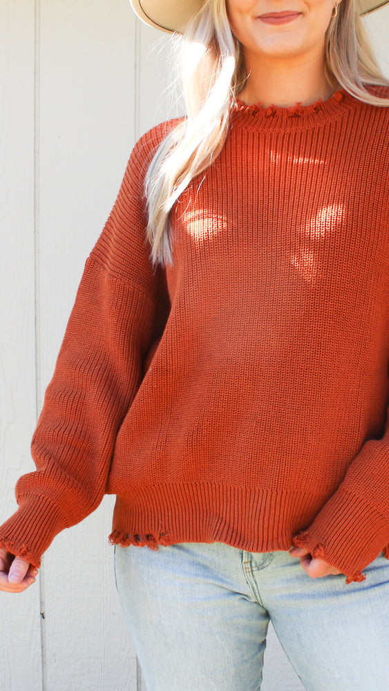 fray hem oversized sweater- rust