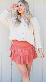 smocked ruffle skirt in coral