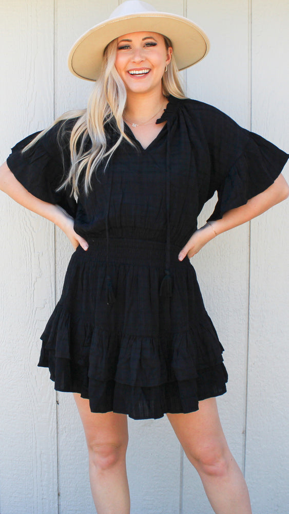 layer tiered mini dress in black