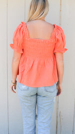 100% cotton puff sqaure neck ruffles- coral