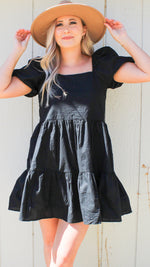 tiered skirt with bubble sleeves dress in black