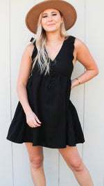button up ruffle dress in black