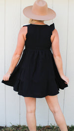 button up ruffle dress in black