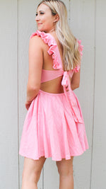 flutter sleeve side cut out dress in pink