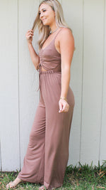 solid cami ruched front jumpsuit- cocoa