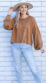 balloon sleeve sweater top in camel