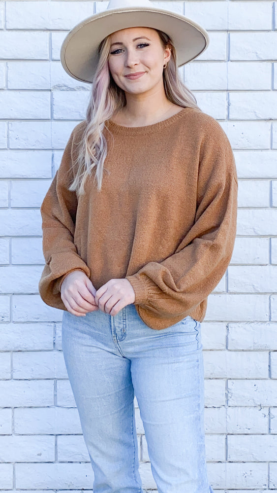 balloon sleeve sweater top in camel