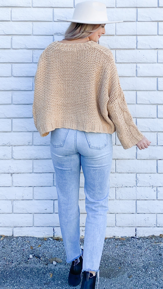 loose fitting cropped sweater in taupe