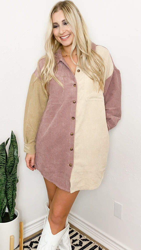 for the love of fall corduroy dress | mauve